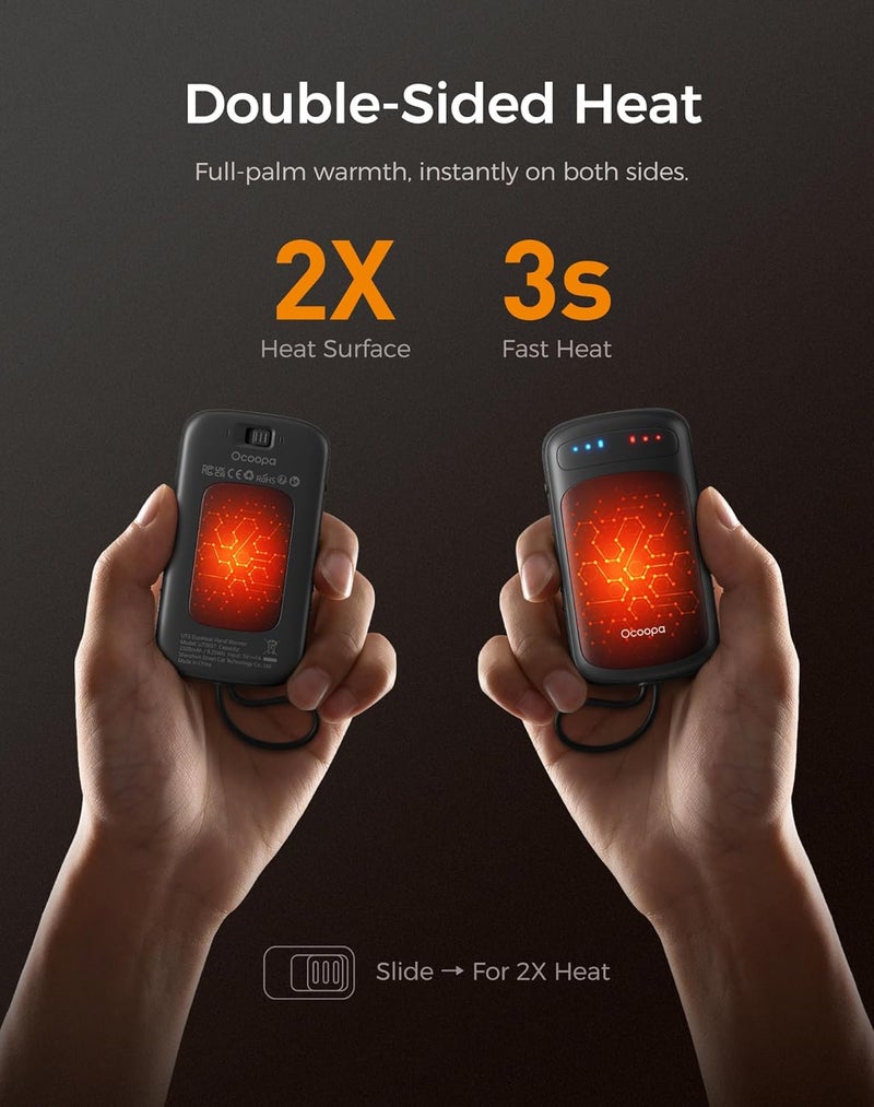 OCOOPA Dual-Sided Hand Warmers Rechargeable 2 Pack, Stocking Stuffers for Men Women Teens Boys Girls, White Elephant Gifts for Adults, Gifts for Men Wp, Heated Gloves Must Have, Hunting Essentials - Image 2